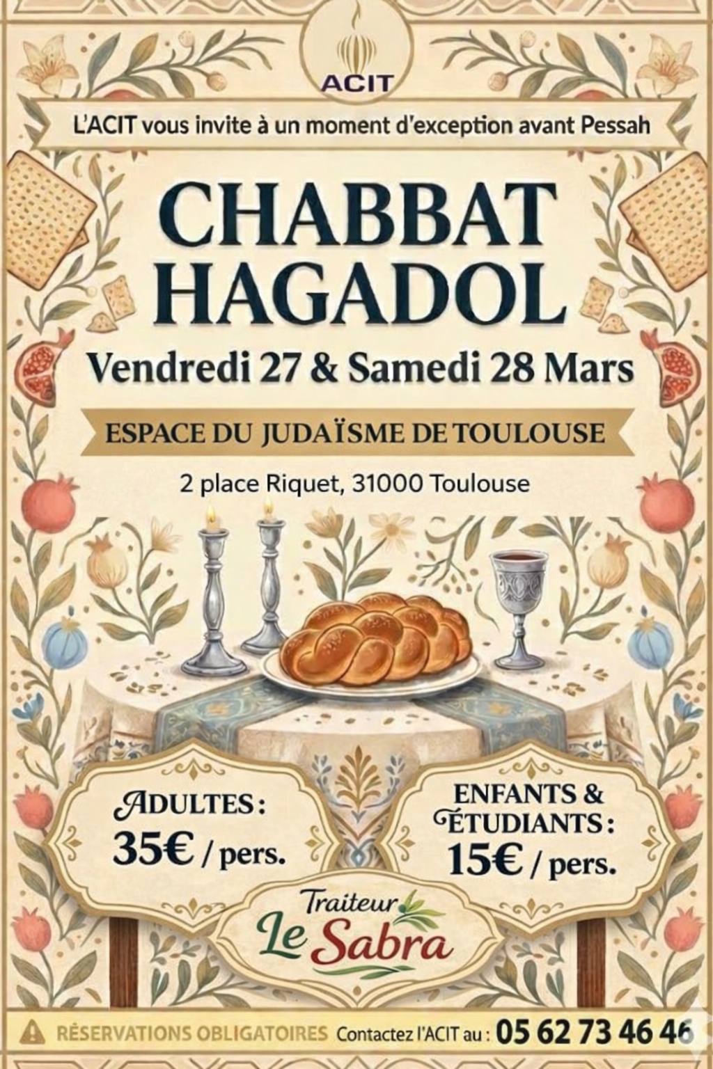 Invitation pour Chabbat Hagadol à Toulouse